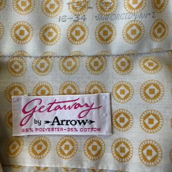 Vintage 1970s Men’s Arrow Getaway Long Sleeve Button Down Size Large Yellow Gold - Picture 2 of 16